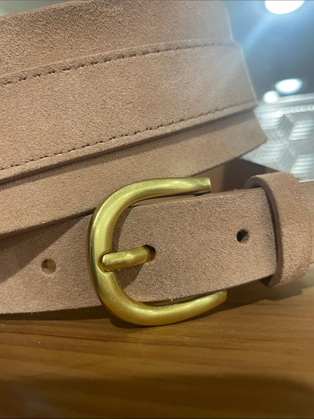 🍂 LOFT Women's Suede Belt in Blush Pink Nude Tan with Gold Buckle